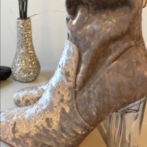 Beige suave and clear heeled booties